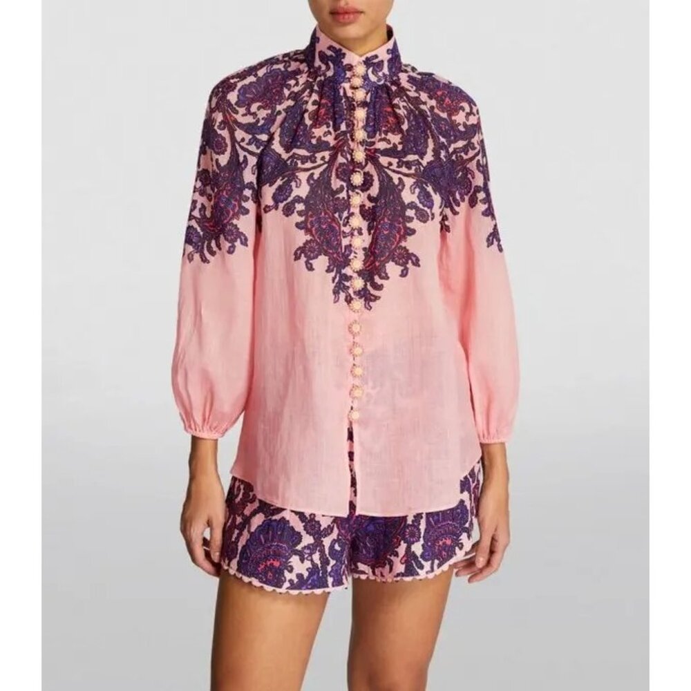 Zimmermann Ramie Tiggy Billow Blouse in Pink - Picture 2 of 5